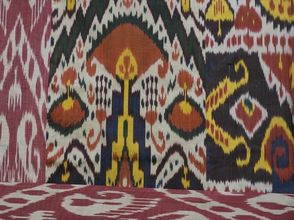 ANTIQUE UZBEK SILK IKAT PANEL, IDEAL WALL HANGING OR COVER. CIRCA 1900. View IX
