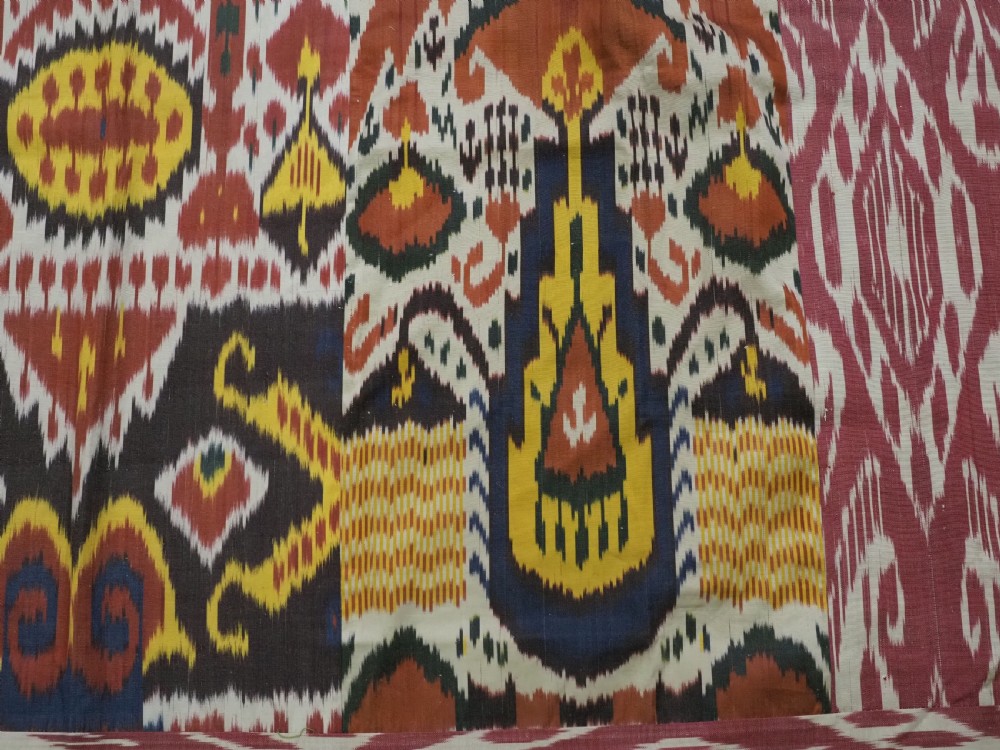 ANTIQUE UZBEK SILK IKAT PANEL, IDEAL WALL HANGING OR COVER. CIRCA 1900. View X