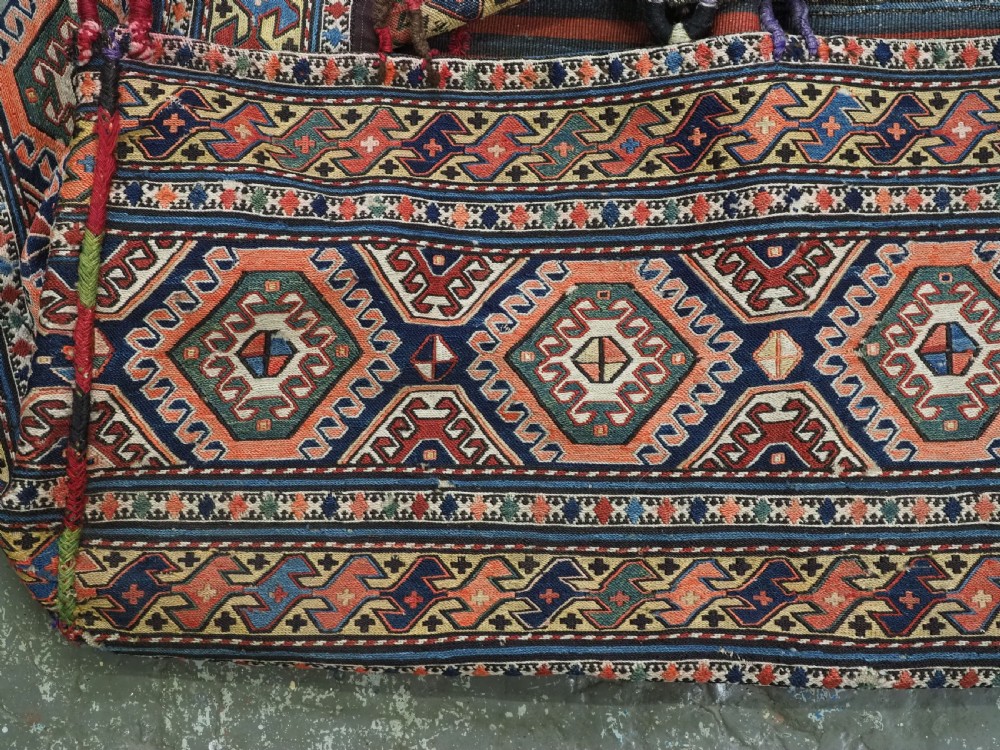 ANTIQUE SOUTH CAUCASIAN OR SHAHSAVAN COMPLETE MAFRASH STORAGE BAG IN SOUMAK WORK, CIRCA 1900. View II