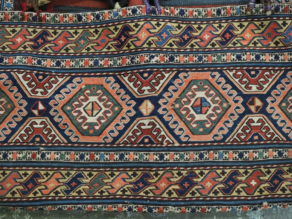 ANTIQUE SOUTH CAUCASIAN OR SHAHSAVAN COMPLETE MAFRASH STORAGE BAG IN SOUMAK WORK, CIRCA 1900. View IV