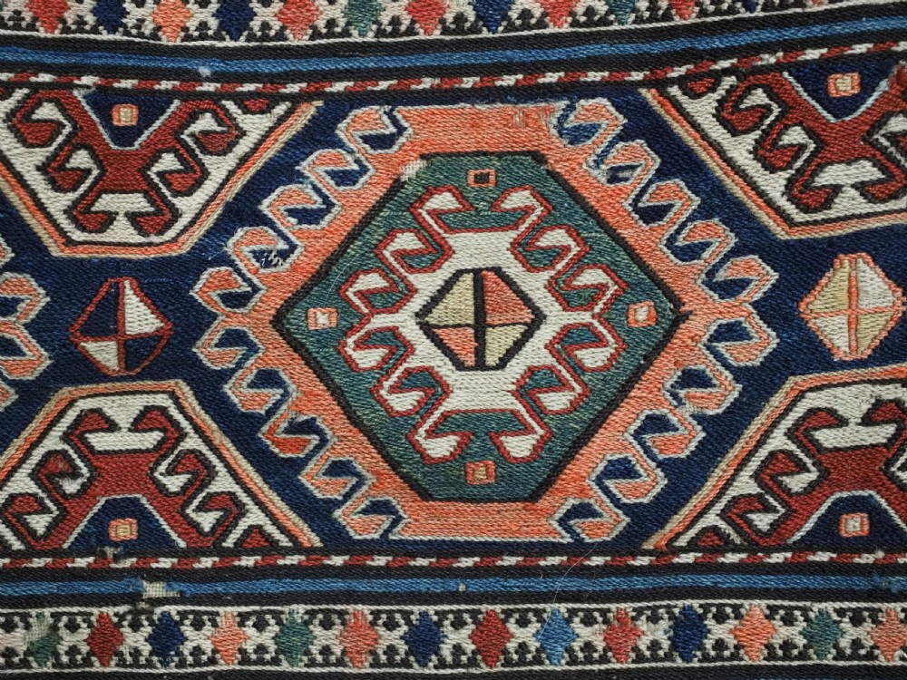 ANTIQUE SOUTH CAUCASIAN OR SHAHSAVAN COMPLETE MAFRASH STORAGE BAG IN SOUMAK WORK, CIRCA 1900. View V