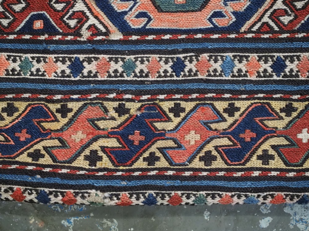 ANTIQUE SOUTH CAUCASIAN OR SHAHSAVAN COMPLETE MAFRASH STORAGE BAG IN SOUMAK WORK, CIRCA 1900. View VI