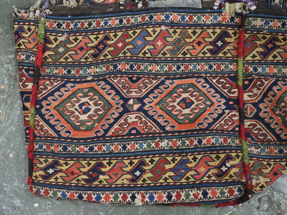 ANTIQUE SOUTH CAUCASIAN OR SHAHSAVAN COMPLETE MAFRASH STORAGE BAG IN SOUMAK WORK, CIRCA 1900. View VIII