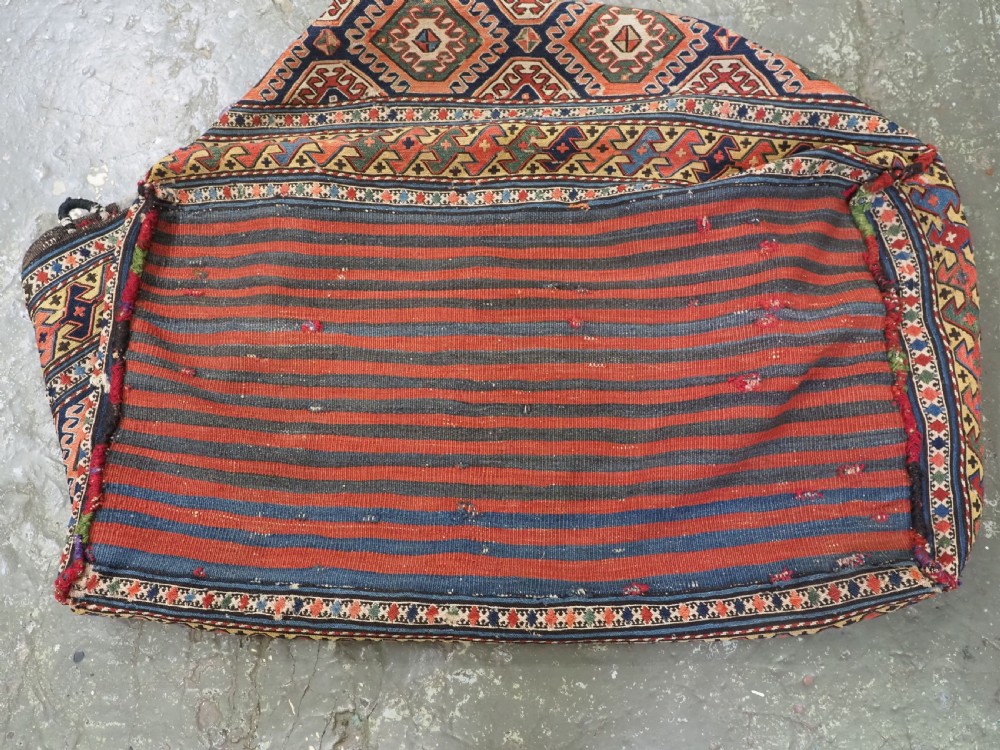 ANTIQUE SOUTH CAUCASIAN OR SHAHSAVAN COMPLETE MAFRASH STORAGE BAG IN SOUMAK WORK, CIRCA 1900. View IX