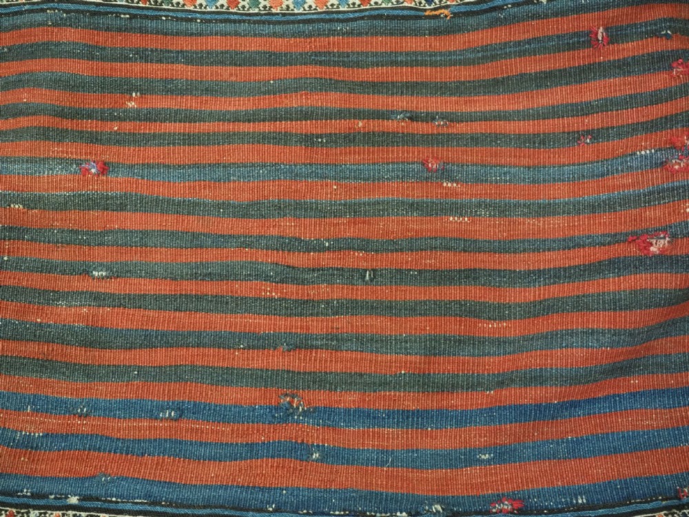 ANTIQUE SOUTH CAUCASIAN OR SHAHSAVAN COMPLETE MAFRASH STORAGE BAG IN SOUMAK WORK, CIRCA 1900. View X