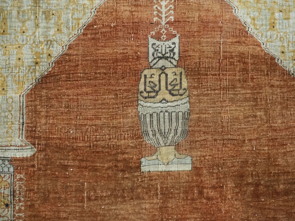 ANTIQUE PERSIAN SILK TABRIZ PRAYER RUG WITH DOUBLE COLUMN DESIGN, CIRCA 1890. View XI