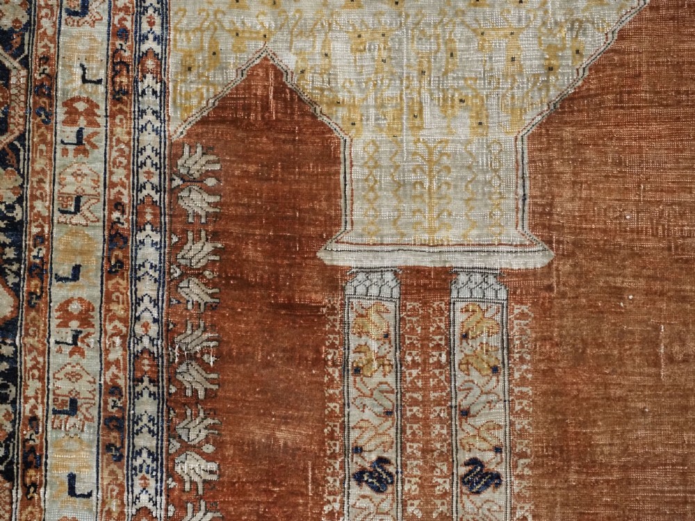 ANTIQUE PERSIAN SILK TABRIZ PRAYER RUG WITH DOUBLE COLUMN DESIGN, CIRCA 1890. View XII