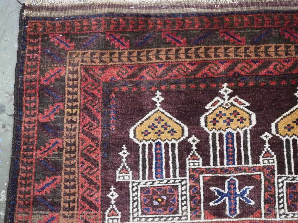 ANTIQUE AFGHAN SISTAN BALUCH 'SEH' MIHRAB PRAYER RUG, CIRCA 1900. View V