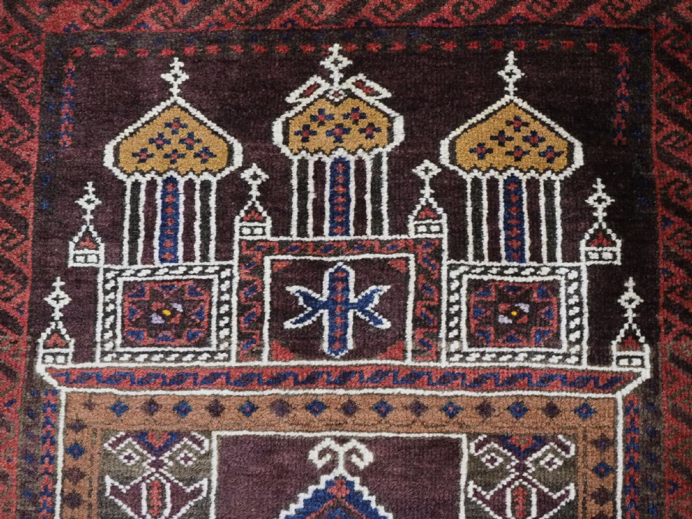 ANTIQUE AFGHAN SISTAN BALUCH 'SEH' MIHRAB PRAYER RUG, CIRCA 1900. View VII