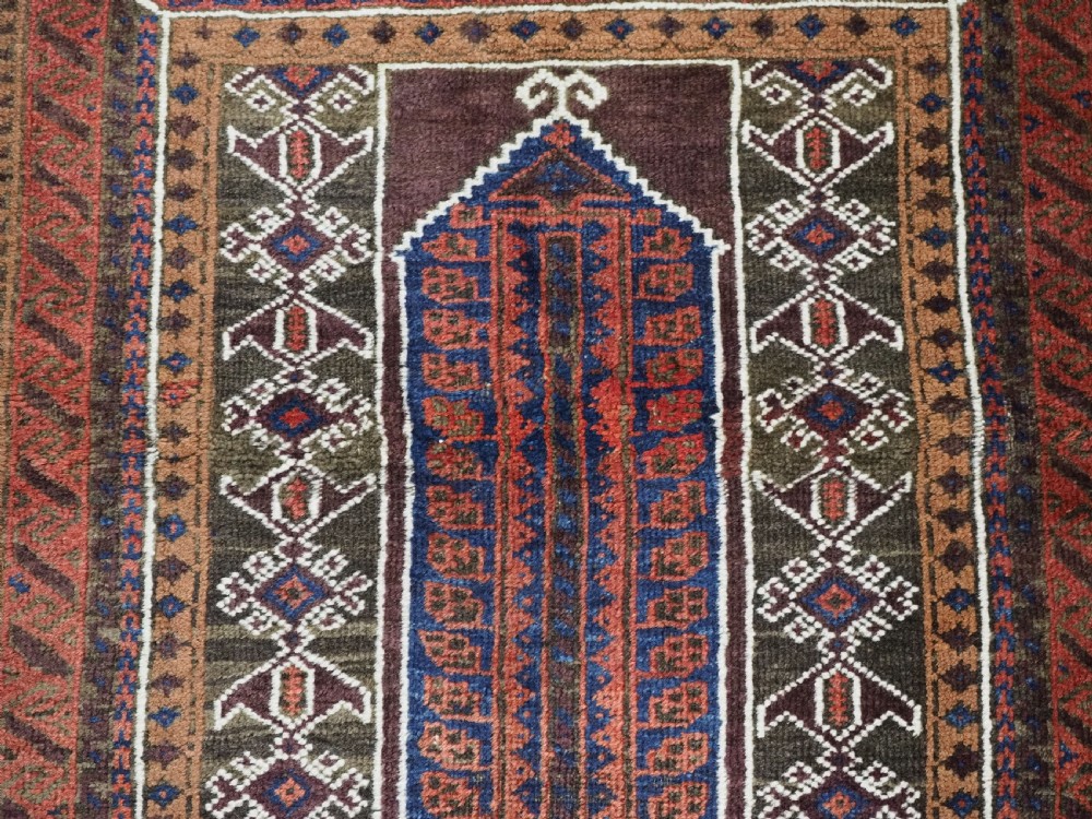 ANTIQUE AFGHAN SISTAN BALUCH 'SEH' MIHRAB PRAYER RUG, CIRCA 1900. View VIII
