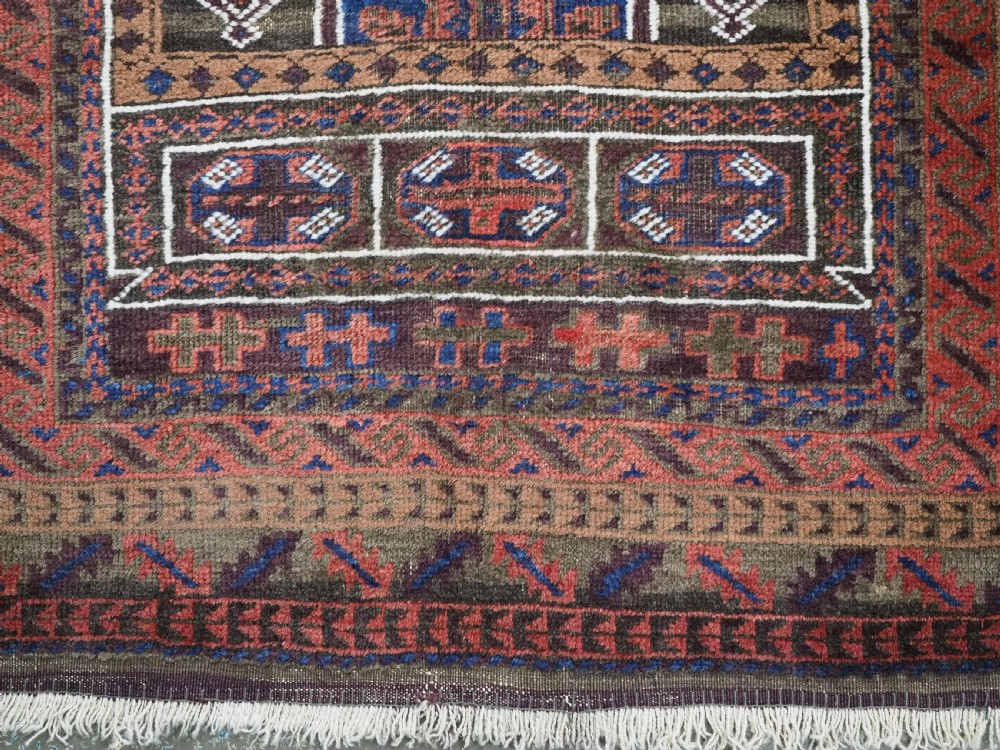 ANTIQUE AFGHAN SISTAN BALUCH 'SEH' MIHRAB PRAYER RUG, CIRCA 1900. View IX