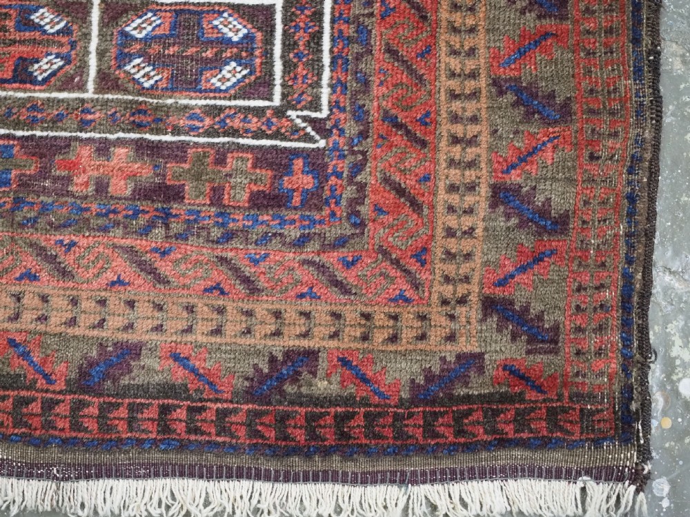 ANTIQUE AFGHAN SISTAN BALUCH 'SEH' MIHRAB PRAYER RUG, CIRCA 1900. View X
