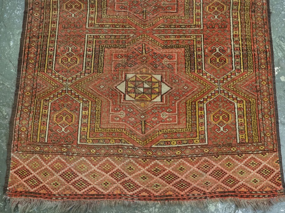 ANTIQUE AFGHAN KIZIL AYAK TURKMEN PRAYER RUG OF SCARCE DESIGN, CIRCA 1900. View V