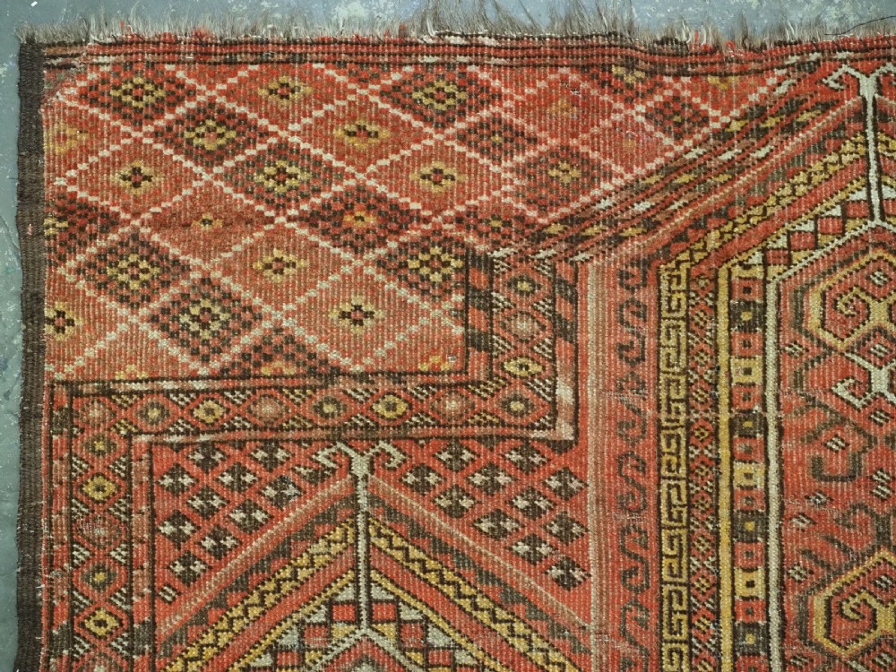 ANTIQUE AFGHAN KIZIL AYAK TURKMEN PRAYER RUG OF SCARCE DESIGN, CIRCA 1900. View VI