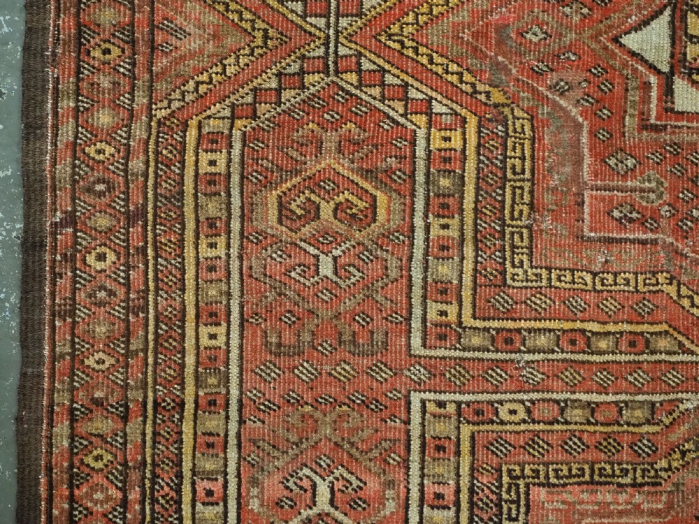 ANTIQUE AFGHAN KIZIL AYAK TURKMEN PRAYER RUG OF SCARCE DESIGN, CIRCA 1900. View VII