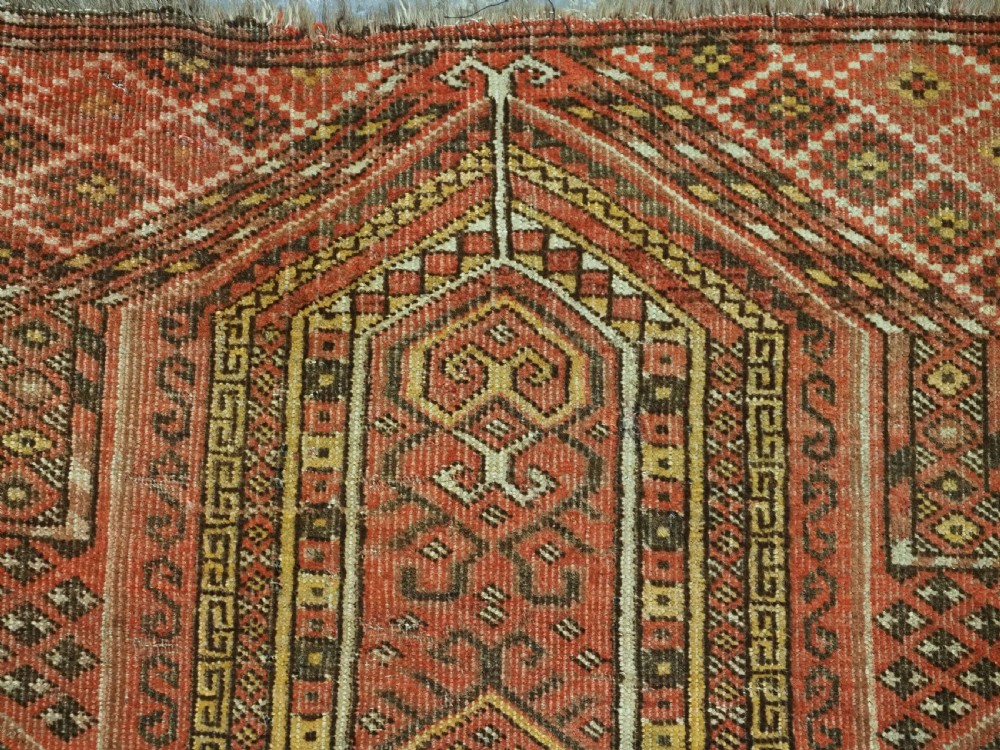 ANTIQUE AFGHAN KIZIL AYAK TURKMEN PRAYER RUG OF SCARCE DESIGN, CIRCA 1900. View VIII