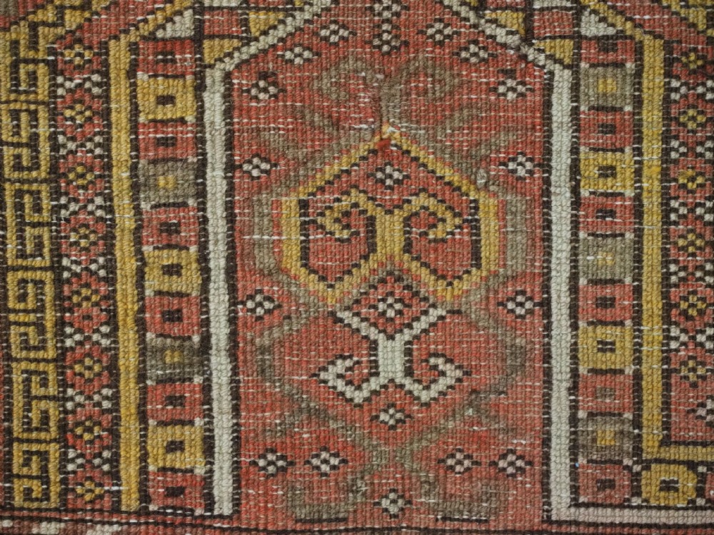 ANTIQUE AFGHAN KIZIL AYAK TURKMEN PRAYER RUG OF SCARCE DESIGN, CIRCA 1900. View XII