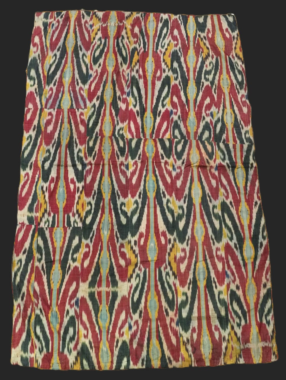 ANTIQUE UZBEK IKAT FABRIC PANEL, SEMI SILK ADRAS, BUKHARA, CIRCA 1900 OR EARLIER.