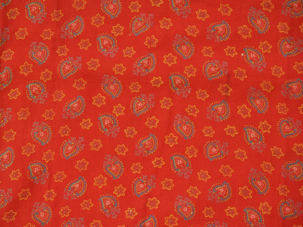 An antique Uzbek silk adras ikat panel featuring bold floral and geometric motifs in crimson red, mustard yellow, and cream. View XI