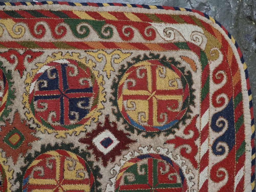 ANTIQUE UZBEK LAKAI EMBROIDERED FELT SADDLE RUG, SUPERB CONDITION, CIRCA 1900-20. View V
