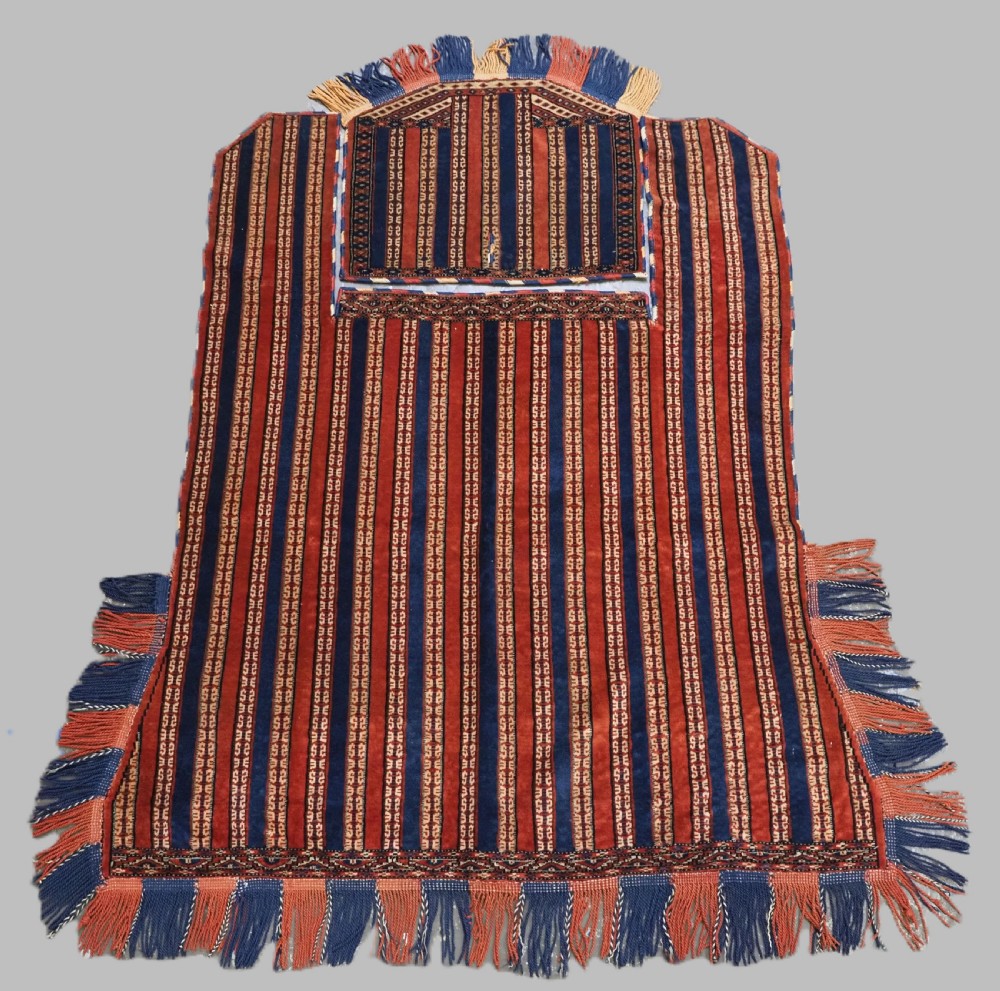 ANTIQUE YOMUT TURKMEN HORSE COVER / BLANKET & SADDLE RUG, SCARCE CEREMONIAL ITEM, CIRCA 1890.