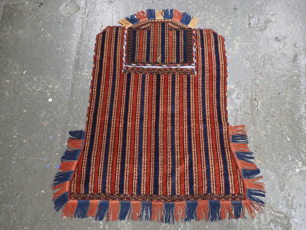 ANTIQUE YOMUT TURKMEN HORSE COVER / BLANKET & SADDLE RUG, SCARCE CEREMONIAL ITEM, CIRCA 1890. View II