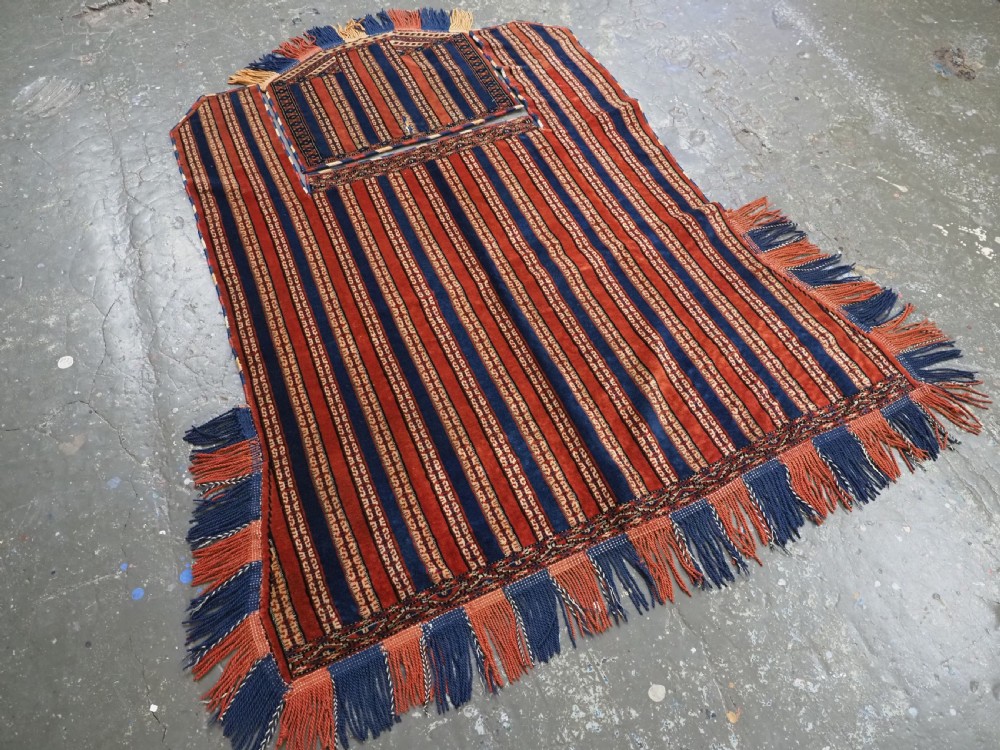 ANTIQUE YOMUT TURKMEN HORSE COVER / BLANKET & SADDLE RUG, SCARCE CEREMONIAL ITEM, CIRCA 1890. View III