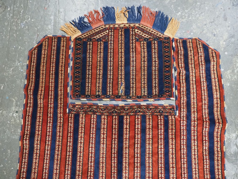 ANTIQUE YOMUT TURKMEN HORSE COVER / BLANKET & SADDLE RUG, SCARCE CEREMONIAL ITEM, CIRCA 1890. View IV