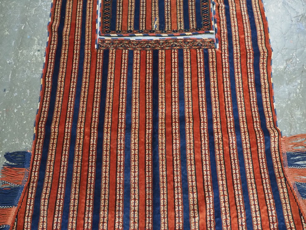 ANTIQUE YOMUT TURKMEN HORSE COVER / BLANKET & SADDLE RUG, SCARCE CEREMONIAL ITEM, CIRCA 1890. View V