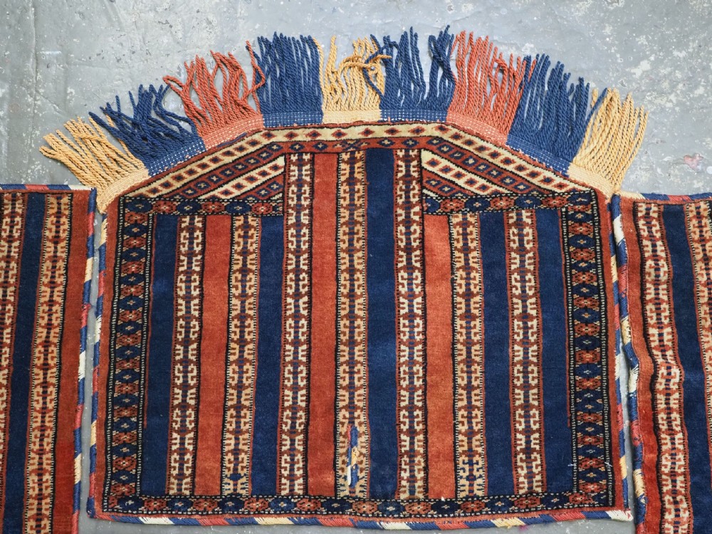 ANTIQUE YOMUT TURKMEN HORSE COVER / BLANKET & SADDLE RUG, SCARCE CEREMONIAL ITEM, CIRCA 1890. View VII