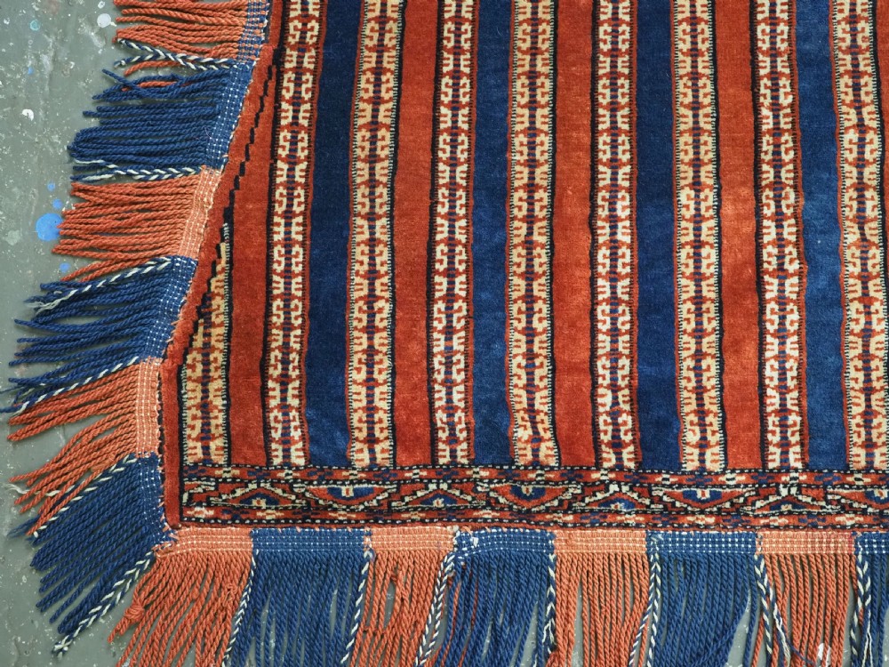 ANTIQUE YOMUT TURKMEN HORSE COVER / BLANKET & SADDLE RUG, SCARCE CEREMONIAL ITEM, CIRCA 1890. View X