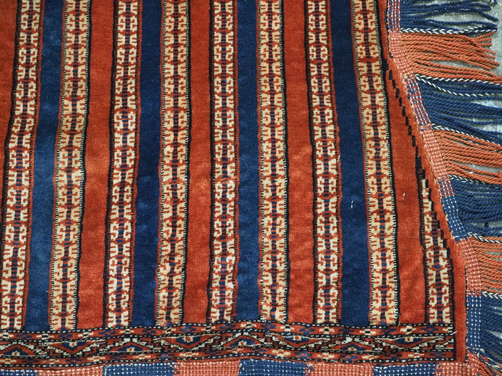 ANTIQUE YOMUT TURKMEN HORSE COVER / BLANKET & SADDLE RUG, SCARCE CEREMONIAL ITEM, CIRCA 1890. View XII