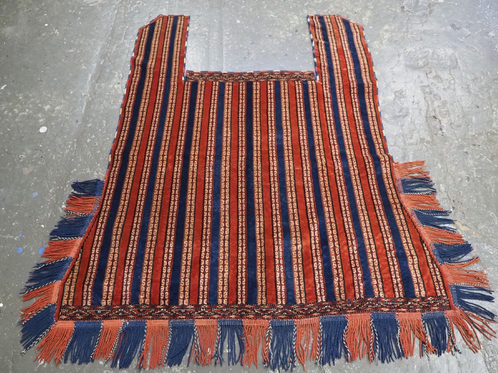 ANTIQUE YOMUT TURKMEN HORSE COVER / BLANKET & SADDLE RUG, SCARCE CEREMONIAL ITEM, CIRCA 1890. View XIII