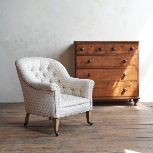 ANTIQUE TUB ARMCHAIR FAUX BIRCH LEGS - ADDITIONAL PHOTO 2