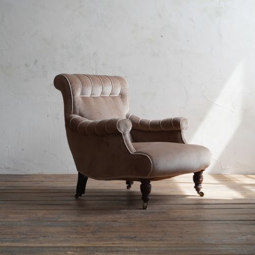 velvet antique armchair in the jas shoolbred style - CATEGORY: ANTIQUE CHAIRS - DATED 19TH CENTURY