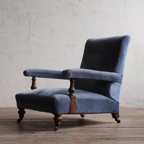 ANTIQUE OPEN ARMCHAIR BLUE VELVET - ADDITIONAL PHOTO 2