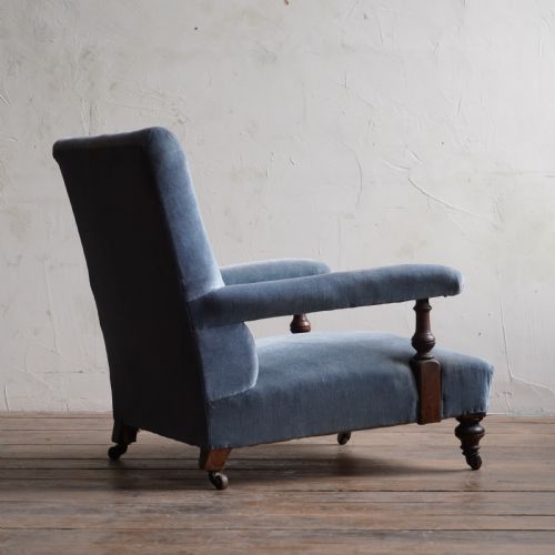 ANTIQUE OPEN ARMCHAIR BLUE VELVET - ADDITIONAL PHOTO 4