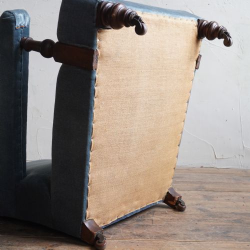 ANTIQUE OPEN ARMCHAIR BLUE VELVET - ADDITIONAL PHOTO 6
