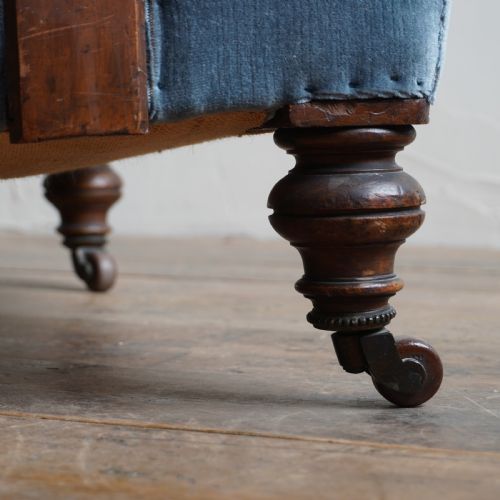 ANTIQUE OPEN ARMCHAIR BLUE VELVET - ADDITIONAL PHOTO 7