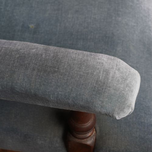 ANTIQUE OPEN ARMCHAIR BLUE VELVET - ADDITIONAL PHOTO 8