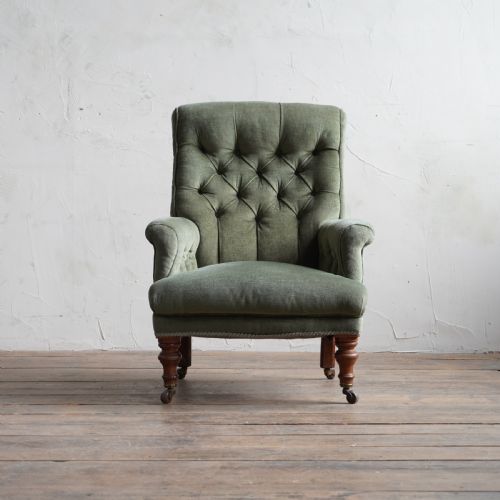 ANTIQUE ARMCHAIR GREEN VELVET - ADDITIONAL PHOTO 1