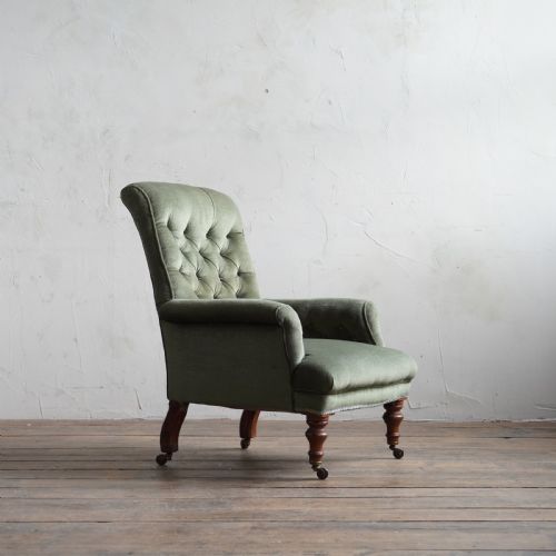ANTIQUE ARMCHAIR GREEN VELVET - ADDITIONAL PHOTO 2