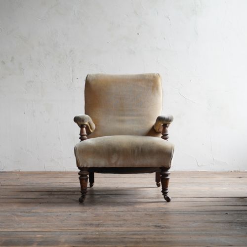 ANTIQUE OPEN ARMCHAIR VELVET 19TH CENTURY - ADDITIONAL PHOTO 1