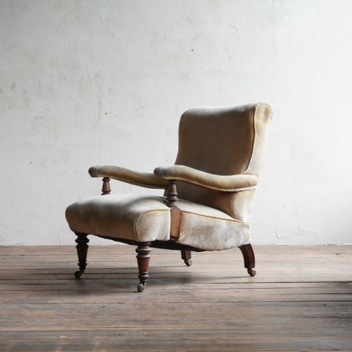 ANTIQUE OPEN ARMCHAIR VELVET 19TH CENTURY - ADDITIONAL PHOTO 2