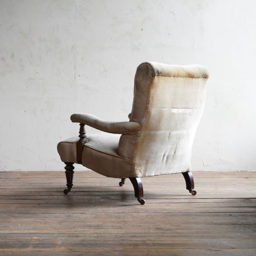 ANTIQUE OPEN ARMCHAIR VELVET 19TH CENTURY - ADDITIONAL PHOTO 3