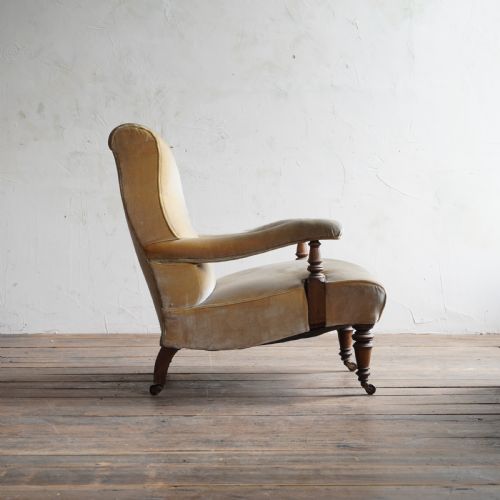 ANTIQUE OPEN ARMCHAIR VELVET 19TH CENTURY - ADDITIONAL PHOTO 4