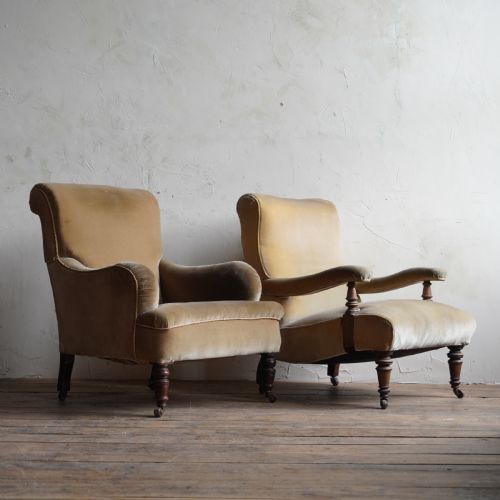 ANTIQUE OPEN ARMCHAIR VELVET 19TH CENTURY - ADDITIONAL PHOTO 5