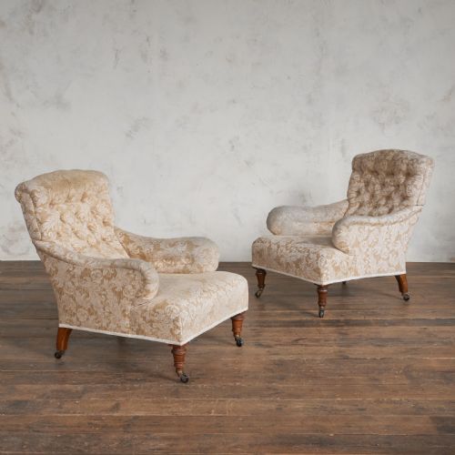 PAIR OF HOWARD STYLE ARMCHAIRS BY MAPLE CO - ADDITIONAL PHOTO 1