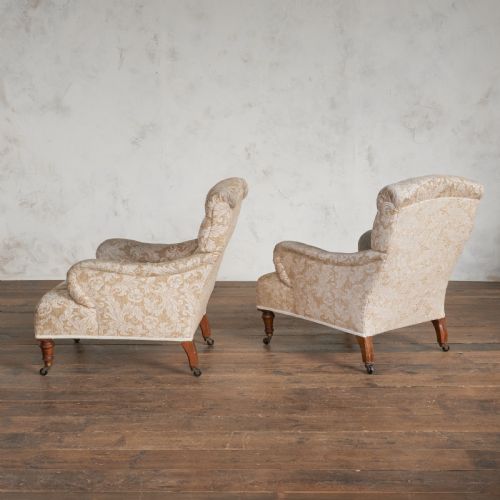 PAIR OF HOWARD STYLE ARMCHAIRS BY MAPLE CO - ADDITIONAL PHOTO 2