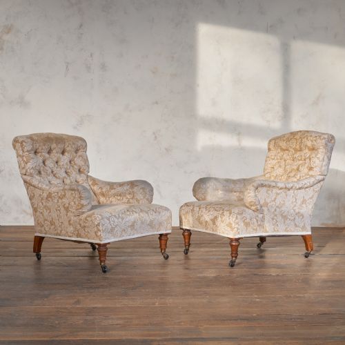 PAIR OF HOWARD STYLE ARMCHAIRS BY MAPLE CO - ADDITIONAL PHOTO 6